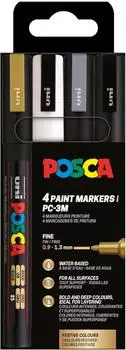 Posca PC-3M Acrylstift-Set, 4 Metallic-Farben, feine Rundspitze (PC-3M)