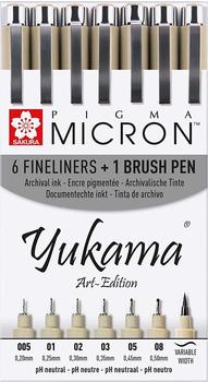 Sakura Pigma Yukama Art-Edition 6 Fineliners + 1 Brush Pen schwarz