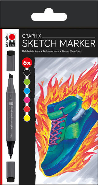 Marabu Permanent-Marker Sketch Graphix Heat 7 mm 6 Stück mehrfarbig