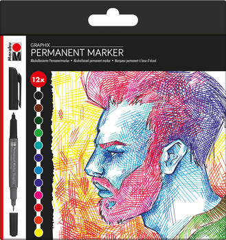 Marabu Permanent-Marker Graphix-Set 2 mm 12 Stück mehrfarbig
