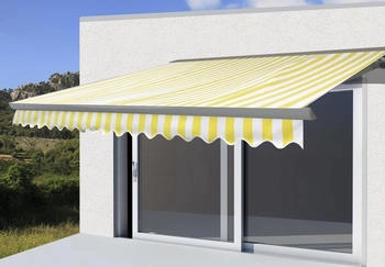 Mendler T122 Polyester mit Volant 400 x 300 cm grau gelb/weiß