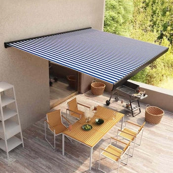 vidaXL Motorisierte Kassetten-Markise 350x250 cm Blau und Weiß (3052686)