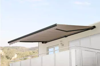 Mendler T122 Polyester mit Volant 400 x 300 cm anthrazit sand