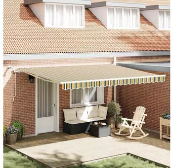vidaXL Einziehbare Markise Gr&uuml;n und Gelb 450 x 350 cm Stoff und Metall (3331180)