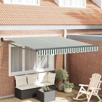 vidaXL Markise Gestreift Gr&uuml;n und Wei&szlig; 3 x 2,5 m Polyester und Metall (3330188)