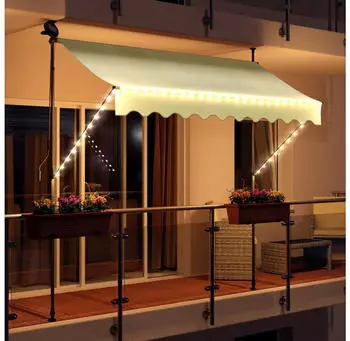 Swing & Harmonie Klemmmarkise mit LED-Beleuchtung und Kurbel 300x150cm, Creme