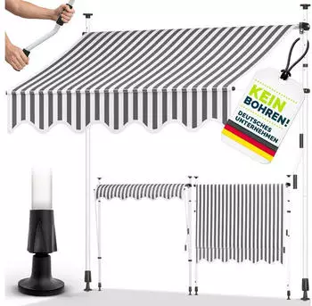 tillvex Klemmmarkise 300cm Handkurbel Grau/Wei&szlig; (BM028)