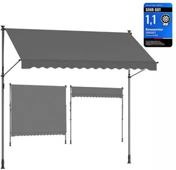 Songmics Klemmmarkise 300x120cm h&ouml;henverstellbar mit Handkurbel, anthrazit