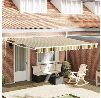 vidaXL Einziehbare Markise Gr&uuml;n und Gelb 400 x 300 cm Polyester (3330711)