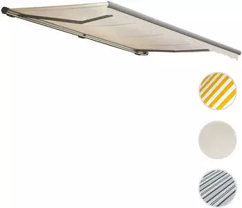 Mendler T123 Kassetten-Markise elektrisch Volant 4,5x3m Polyester Creme/Grau