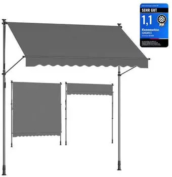Songmics Klemmmarkise mit Handkurbel 250x120cm, h&ouml;henverstellbar, anthrazit