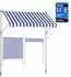 Songmics Klemmmarkise Manuell, Höhenverstellbar mit Handkurbel, 250x120cm, Blau-Weiß (GSA252QZ01)
