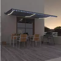 vidaXL Markise Manuell Einziehbar mit LED 600x350 cm Blau und Wei&szlig;
