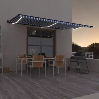 vidaXL Markise Manuell Einziehbar mit LED 600x350 cm Blau und Wei&szlig; (3069241)