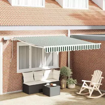 vidaXL Einziehbare Markise mit LED Gr&uuml;n/Wei&szlig; 300x250cm Stoff/Stahl (3330178)