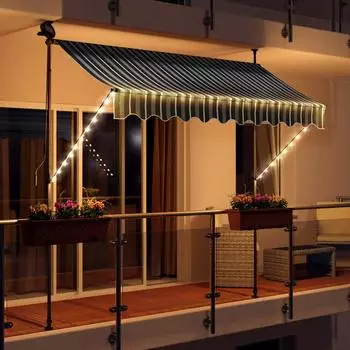 Swing & Harmonie Klemmmarkise LED mit Kurbel und Solarmodul, Fallarm, 250x150cm, grau/wei&szlig;