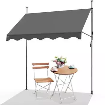 Vounot Klemmmarkise ohne Bohren, manuell, UV-best&auml;ndig, 250cm, Grau