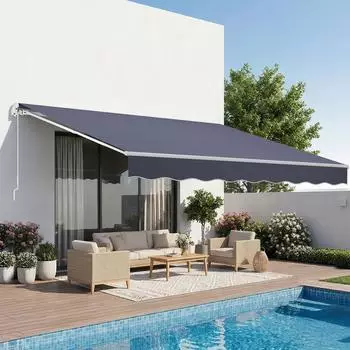 VEVOR Gelenkarmmarkise Einziehbar 350x300cm Kurbel Grau (RA350300-N)