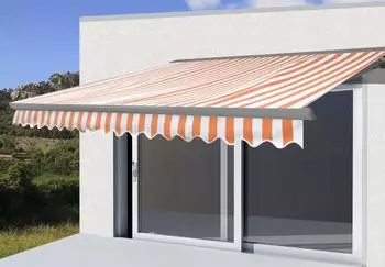 Mendler Elektrische Kassetten-Markise H122 Volant 4x3m Polyester Orange/Wei&szlig; grau