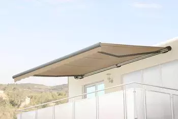 MCW Kassetten-Markise H124 mit Volant 5x3m, Polyester, creme/grau (800000499239)