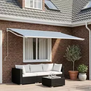 vidaXL Markisenersatzstoff blau und wei&szlig; 400x350cm Polyester