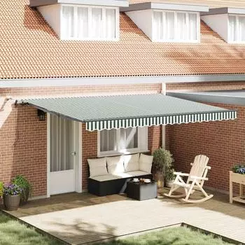 vidaXL Ausziehbare Markise gr&uuml;n/wei&szlig; 450x300cm Polyester (3331074)