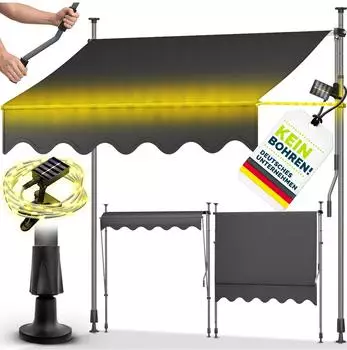 tillvex Klemmmarkise 400cm anthrazit Solar LED höhenverstellbar (TVBKMKSL-024)