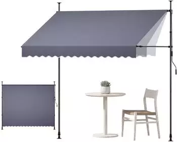 VEVOR Klemmmarkise 300cm h&ouml;henverstellbar mit Handkurbel, dunkelgrau, UPF 80+