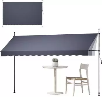 VEVOR Klemmmarkise h&ouml;henverstellbar 400cm mit Handkurbel, dunkelgrau