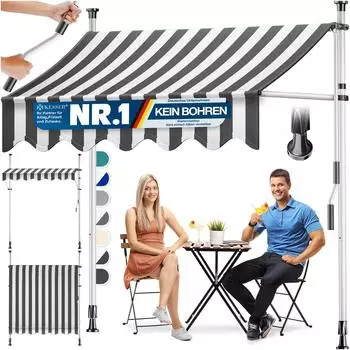 Kesser Klemmmarkise mit Handkurbel, anthrazit/wei&szlig;, 150cm (38576)