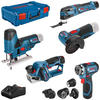 Bosch Professional Akku-Geräteset 5er Werkzeug-Set 12V GSR + GOP + GHO + GWS +...