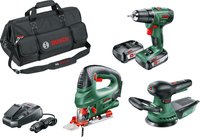 BOSCH PSR 1800 Li-2 + PST 18 Li + AdvancedOrbit 18 Akku-Maschinen-Set 18,0 V, mit 2