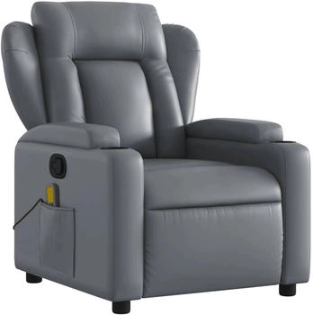 vidaXL Massageliege + Massagesessel, Massagesessel Grau Kunstleder,Farbe: Grau,Material