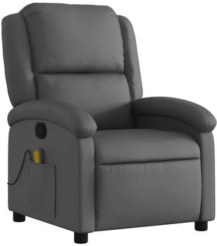 vidaXL Massageliege + Massagesessel, Massagesessel Grau Echtleder,Farbe: Grau,Material: Echtleder