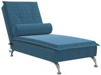 vidaXL Massage-Chaiselongue mit Nackenrolle Blau Samt
