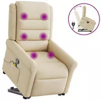 vidaXL Massagesessel mit Aufstehhilfe Creme Stoff