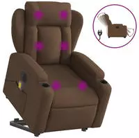 vidaXL Elektrischer Massagesessel mit Aufstehhilfe Braun Stoff
