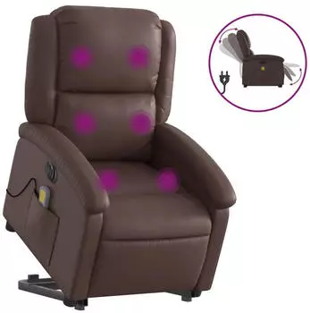 vidaXL Massagesessel mit Aufstehhilfe Elektrisch Braun Kunstleder (3204249)