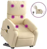 vidaXL Elektrischer Massagesessel mit Aufstehhilfe Creme Stoff