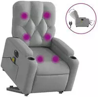 vidaXL Elektrischer Massagesessel mit Aufstehhilfe Hellgrau Stoff