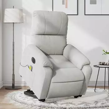 vidaXL Massagesessel mit Aufstehhilfe, elektrisch, hellgrau, Mikrofasergewebe (3204951)