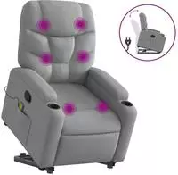 vidaXL Massagesessel mit Aufstehhilfe Hellgrau Stoff