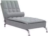 vidaXL Massage-Chaiselongue mit Nackenrolle Hellgrau Stoff