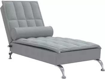 vidaXL Massage-Chaiselongue mit Nackenrolle, hellgrau, Stoff (379443)