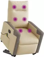 vidaXL Elektrischer Massagesessel mit Aufstehhilfe Creme Stoff