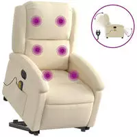 vidaXL Elektrischer Massagesessel mit Aufstehhilfe Creme Stoff