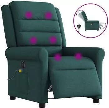 vidaXL Massagesessel elektrisch, neigbar, dunkelgr&uuml;n, Stoff (3303310)