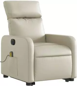 vidaXL Massagesessel mit Aufstehhilfe, elektrisch, Kunstleder, creme (3206771)