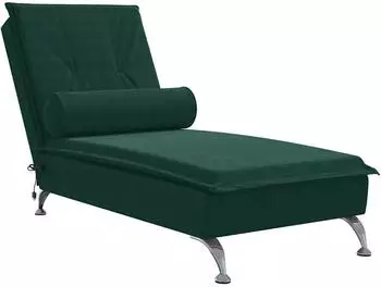 vidaXL Massage-Chaiselongue mit Nackenrolle, dunkelgr&uuml;n, Samt (379452)