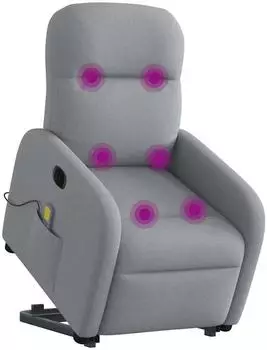 vidaXL Elektrischer Massagesessel mit Aufstehhilfe, hellgrau, Stoff (3303002)